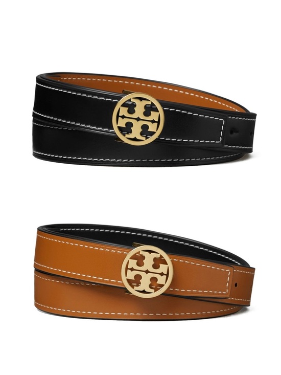 Tory Burch Accessories - TORY BURCH 1.5” Miller Smooth Reversible Belt, Black/Whiskey Gold, Medium